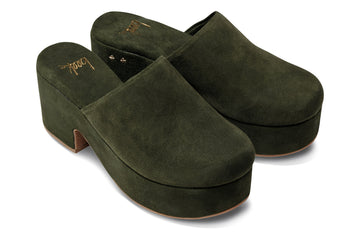 Petrel suede platform heel in moss - angle shot