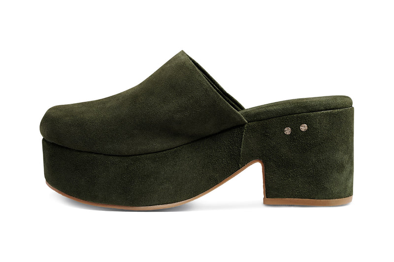 Petrel suede platform heel in moss - side shot