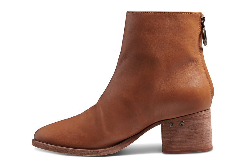 Pheasant leather boots in cognac - product side shot