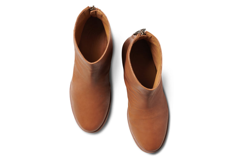 Pheasant leather boots in cognac - product top shot