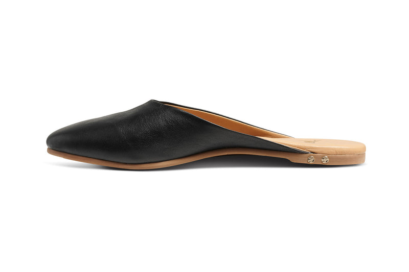 Phoebe leather ballet mule in black - product side shot