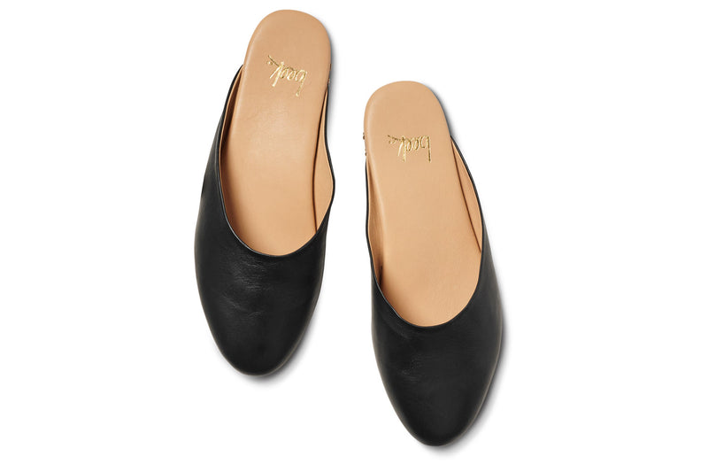 Phoebe leather ballet mule in black - product top shot