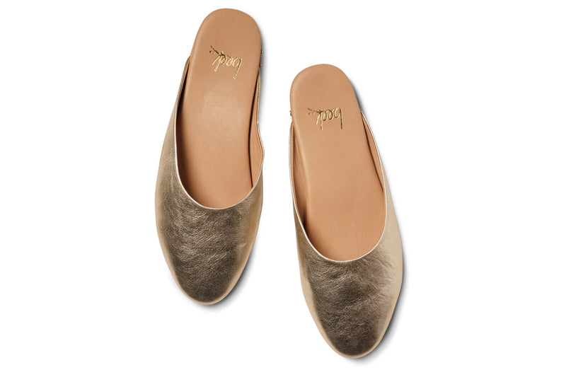 Phoebe leather ballet mule in gold - product top shot