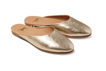 Phoebe leather ballet mule in gold - product angle shot