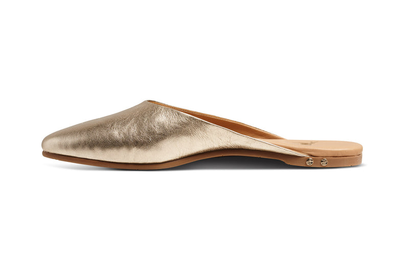 Phoebe leather ballet mule in gold - product side shot