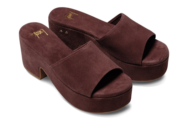 Prinia suede platform heel sandal in plum - angle shot