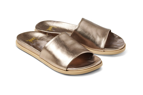 Starling leather slide sandal in bronze - product angle shot