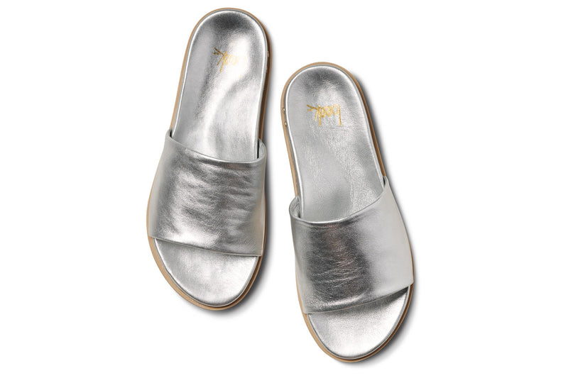 Starling leather slide sandal in silver - product top shot