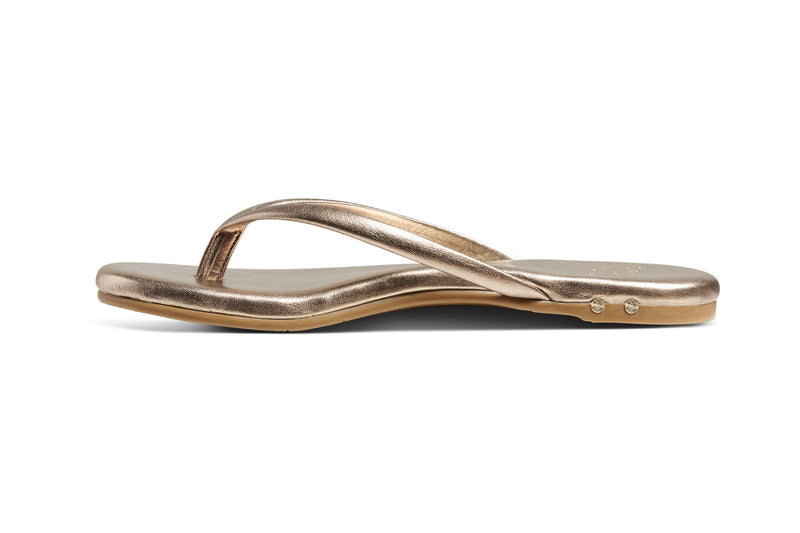 Sunbeam leather flip flop sandal in bronze - product side shot