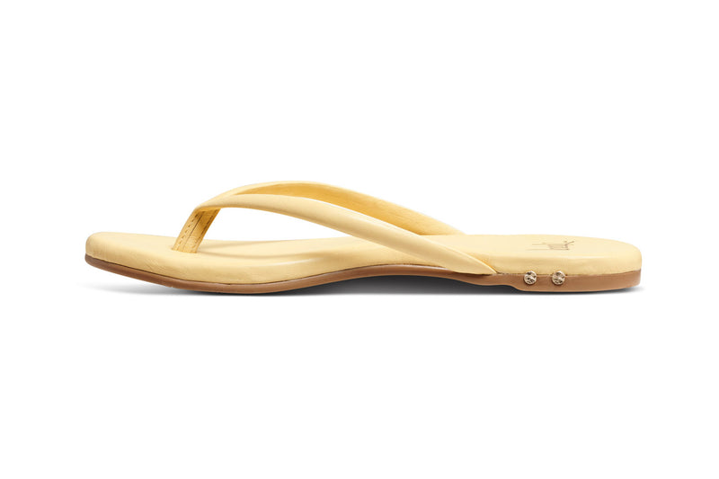 Sunbeam leather flip flop sandal in glow - product side shot