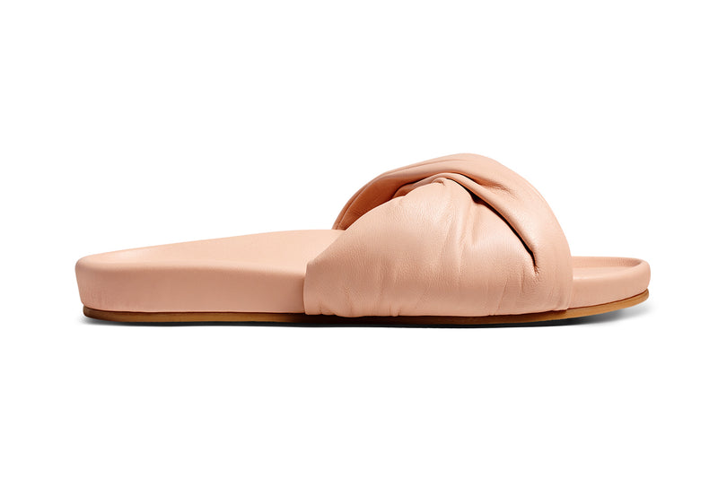 Tesia leather slide sandal in blush - product outer side shot