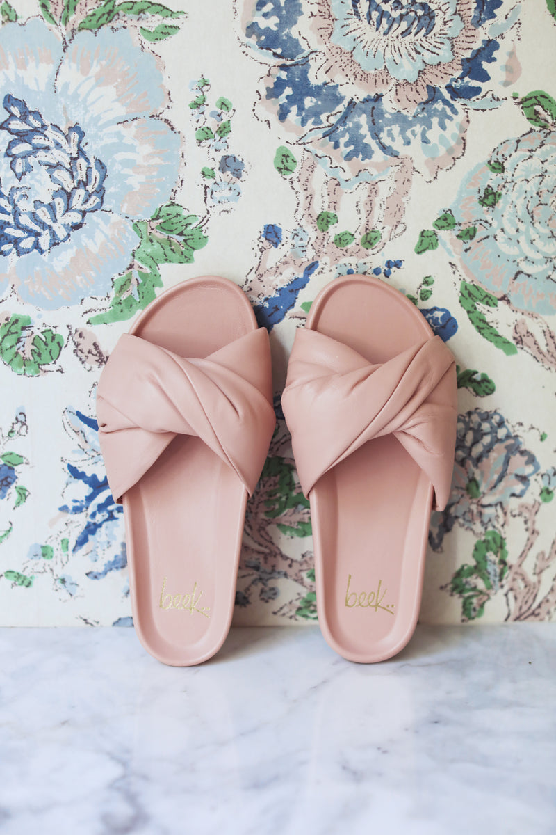 Tesia leather slide sandal in blush