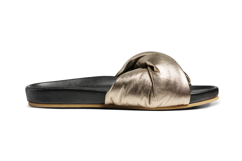 Tesia leather slide sandal in bronze/black - product outer side shot