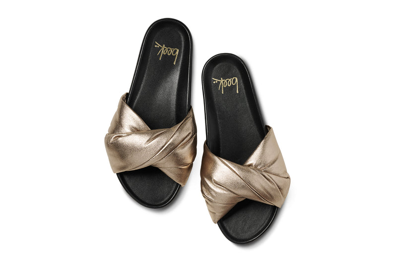 Tesia leather slide sandal in bronze/black - product top shot