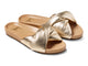 Tesia leather slide sandal in gold/beach - product angle shot