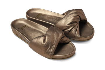Tesia leather slide sandal in mocha - angle shot
