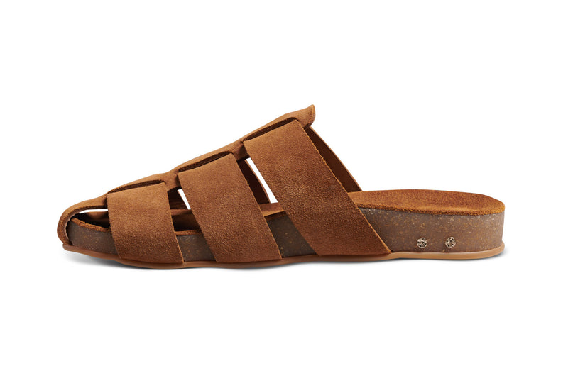 Tody suede slide sandal in chestnut - side shot