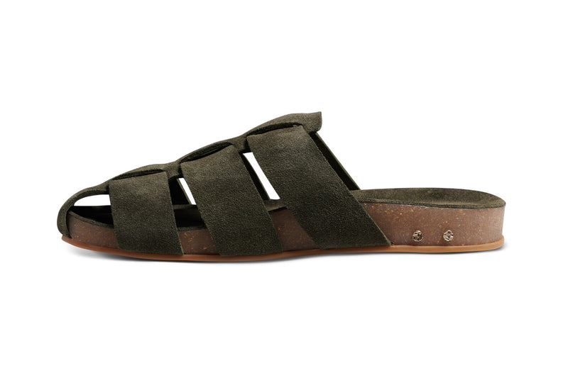 Tody suede slide sandal in moss - side shot