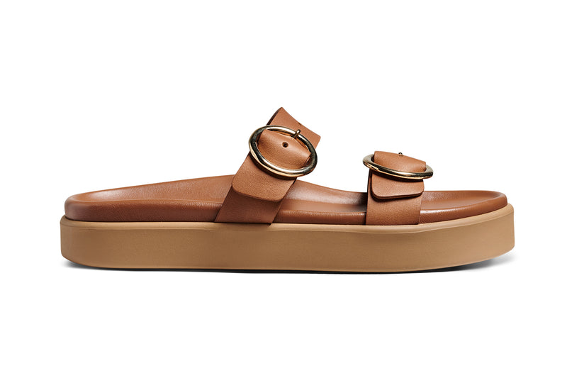 Warbler leather slide sandal in tan - product outer side shot