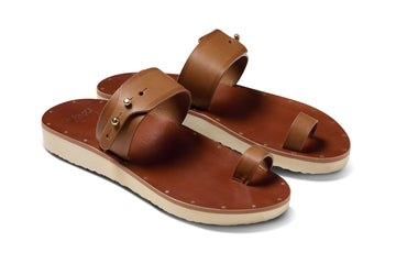 Whistler leather toe-ring sandal in cognac - angle shot