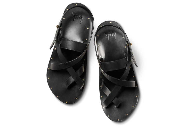 Wigeon back strap leather toe-ring sandal in black - top shot