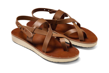 Wigeon back strap sandal in cognac - angle shot