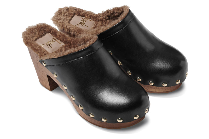 Beek Woodpecker Genuine Shearling Clog Black Bronze Shearling