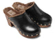 Woodpecker Shearling clogs in black - product angle shot