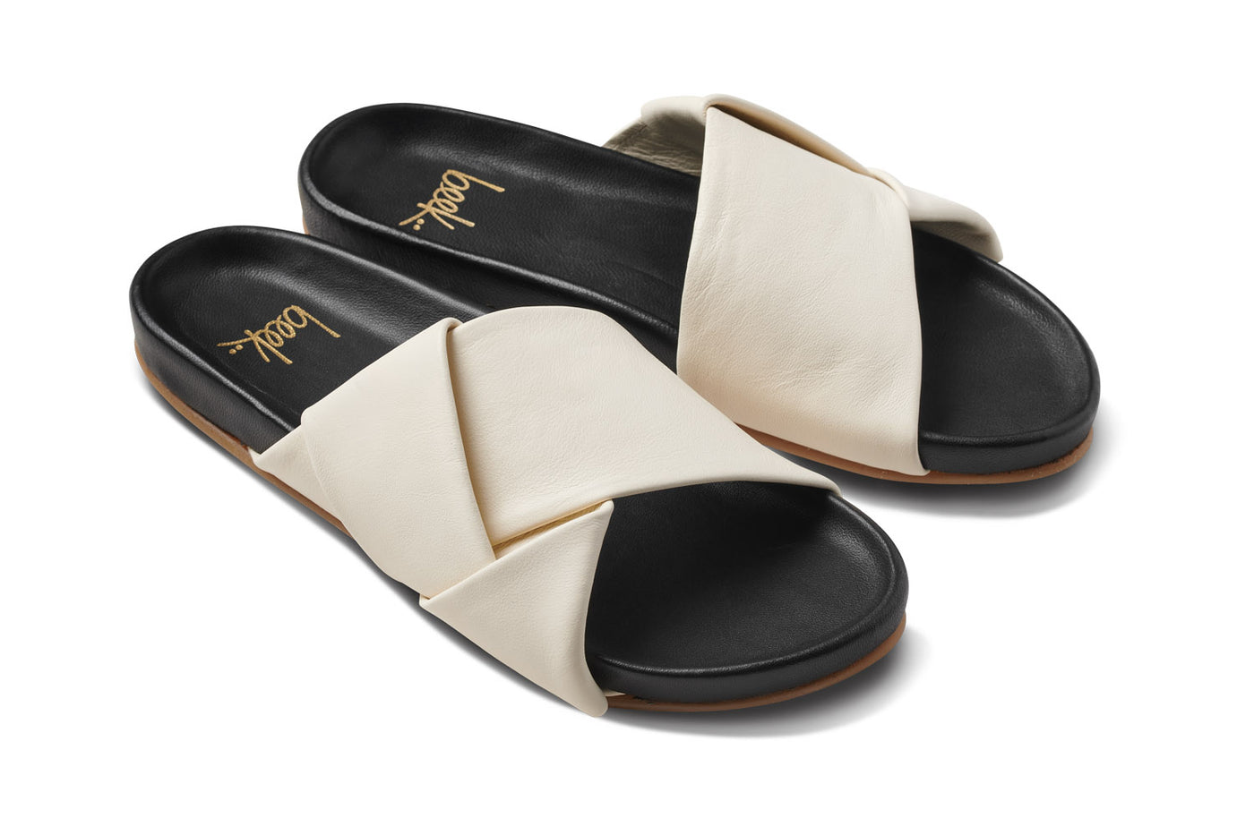 TORI Eggshell/Black Leather Slide Sandal | beek