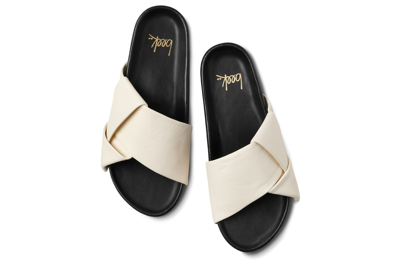 TORI Eggshell/Black Leather Slide Sandal | beek